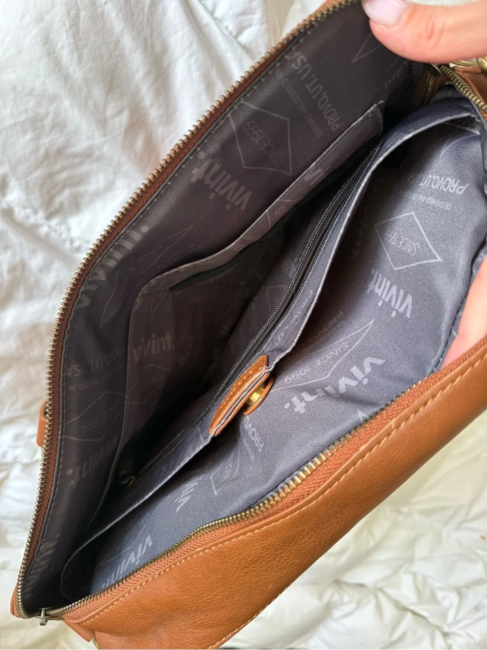 Tan Genuine Leather Men's Briefcase with Shoulder Strap